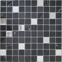 Самоклеюча поліуретанова плитка чорно-біла мозаїка 305х305х1мм